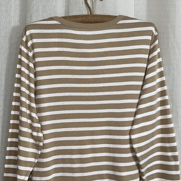 GAP XXL Tan White Cotton Modal Horizontal Striped Favorite Long Sleeve Crew Tee - Picture 4 of 12
